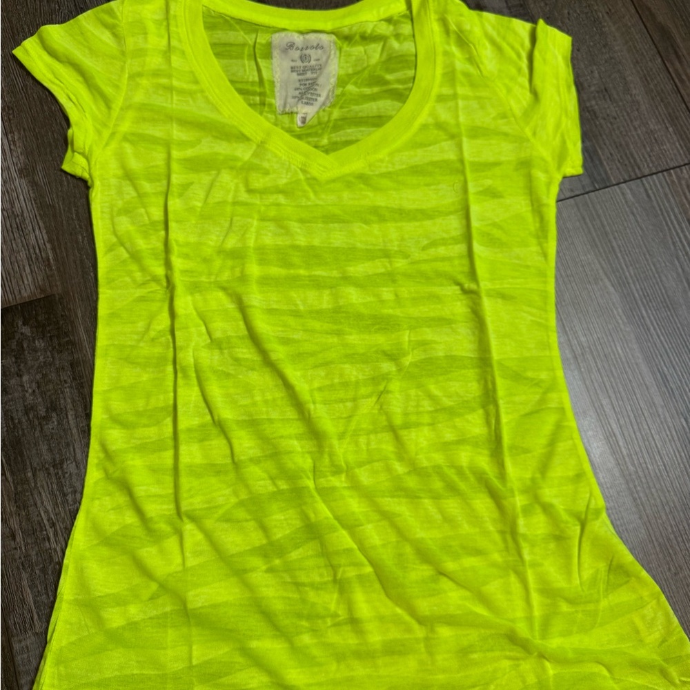 Neon Yellow V-Neck Tee- Women's Top - Zebra- 80’s and 2010’s